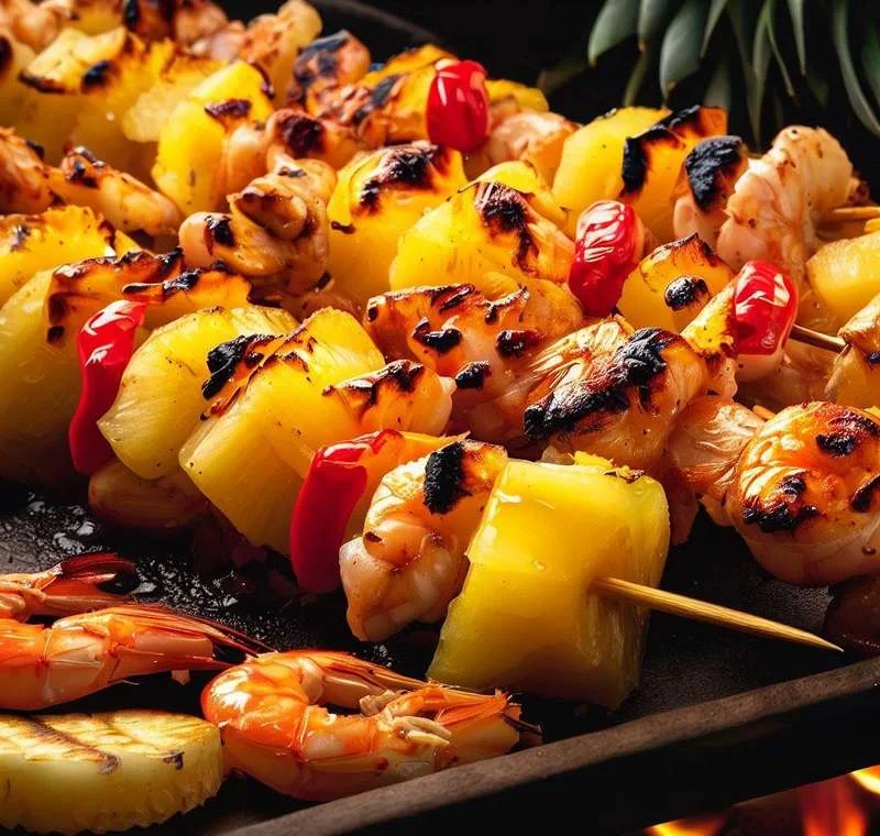 Foto da receita: Espetinho de Camarão com Abacaxi e Pimenta