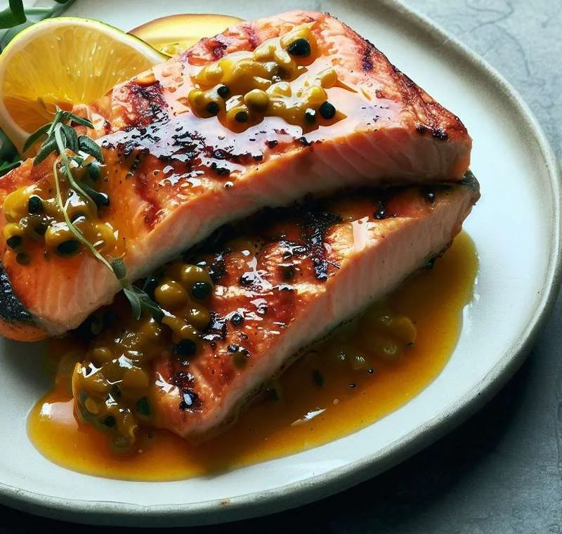 Foto da receita: Salmão Grelhado com Molho de Maracujá