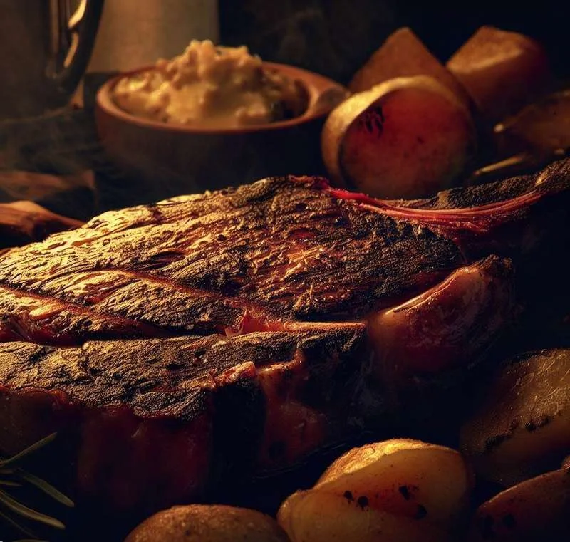 Foto da receita: Tomahawk com Batatas Rústicas